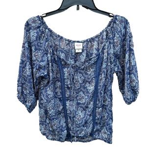 Sz M-Mossimo Supply Co sheer shirt with tie & lace accents.